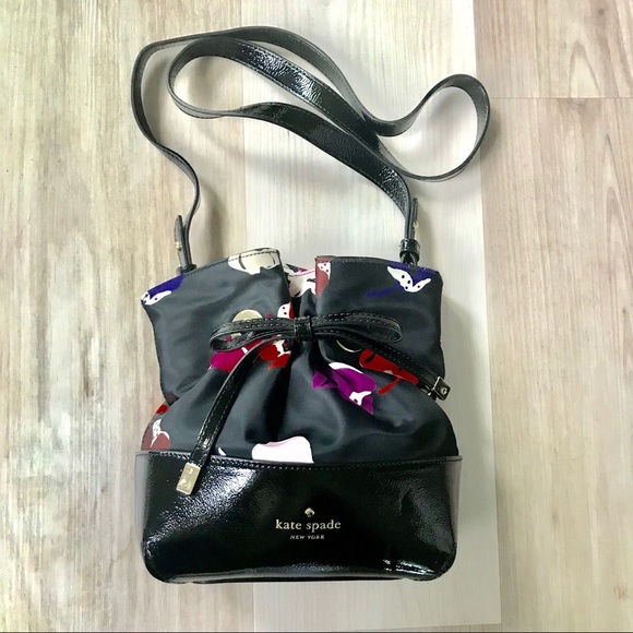 Kate Spade Black Floral Satin Bucket Shoulder Bag - Picture 5 of 5